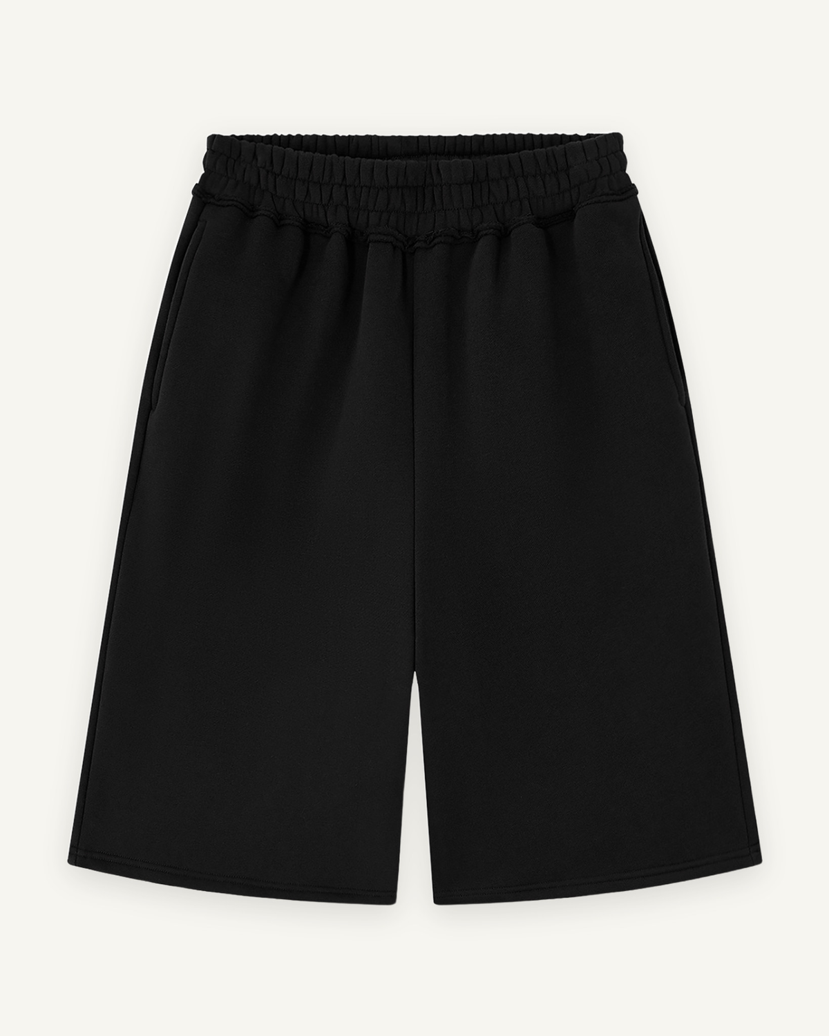 Home & Away Raw Edge Short in Black, front: 345 gsm brushed fleece with a raw edge waistband