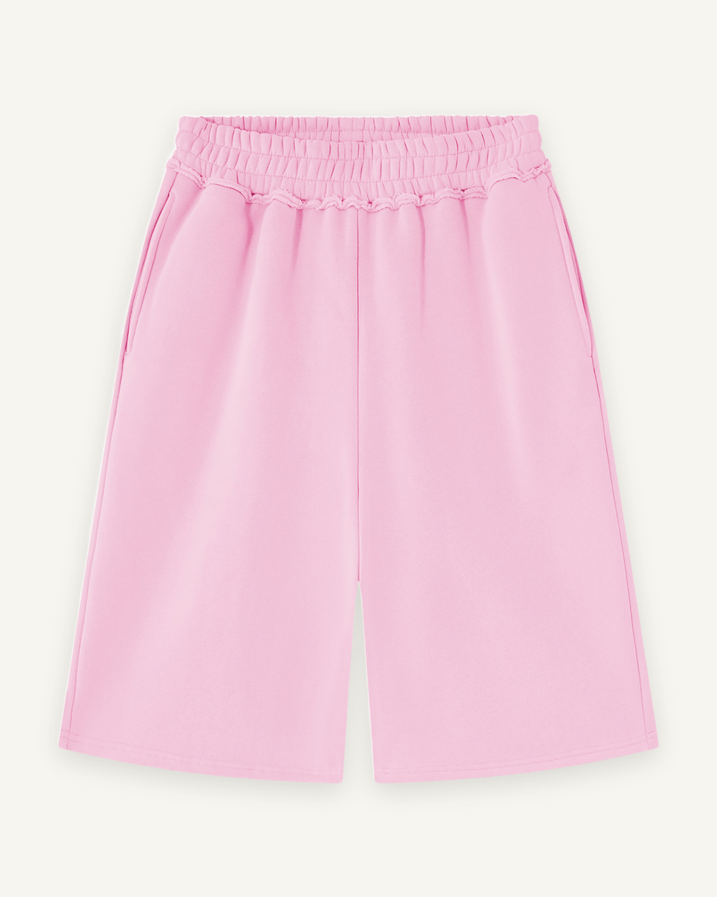 Home & Away Raw Edge Short in Pink, front: 345 gsm brushed fleece with a raw edge waistband