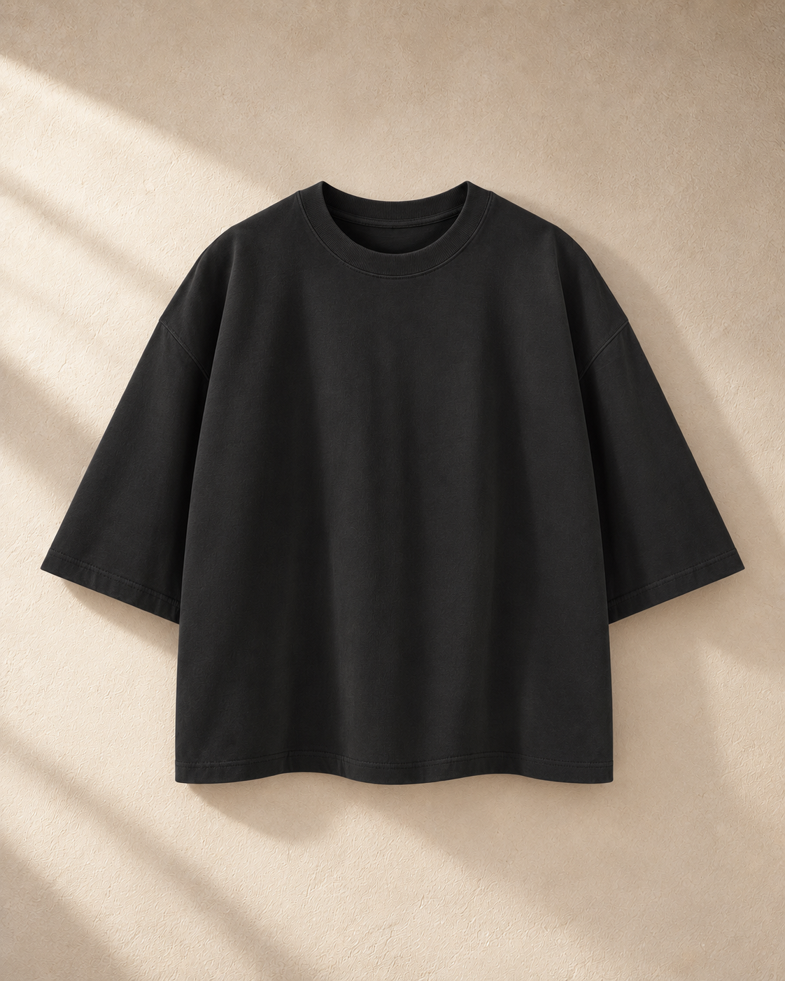 Home & Away Boxy Tee in Black, front: 230 gsm cotton, washed soft, cut short and wide