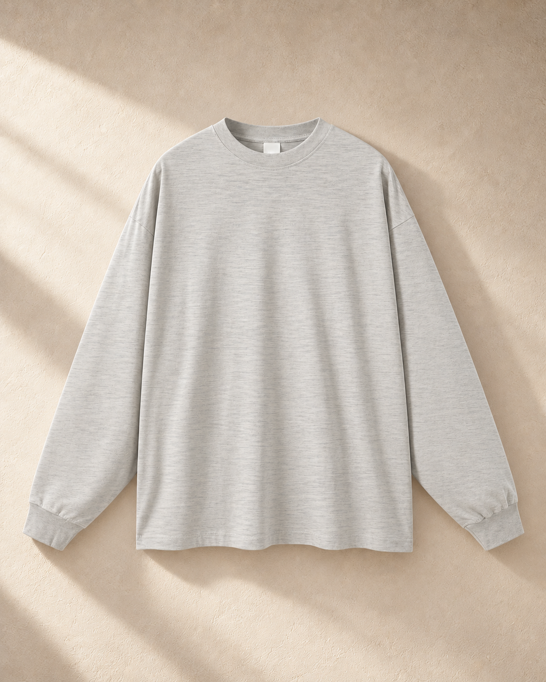 Home & Away Long Sleeve Tee in Oat Gray, front: 305 gsm cotton jersey, about double a standard tee