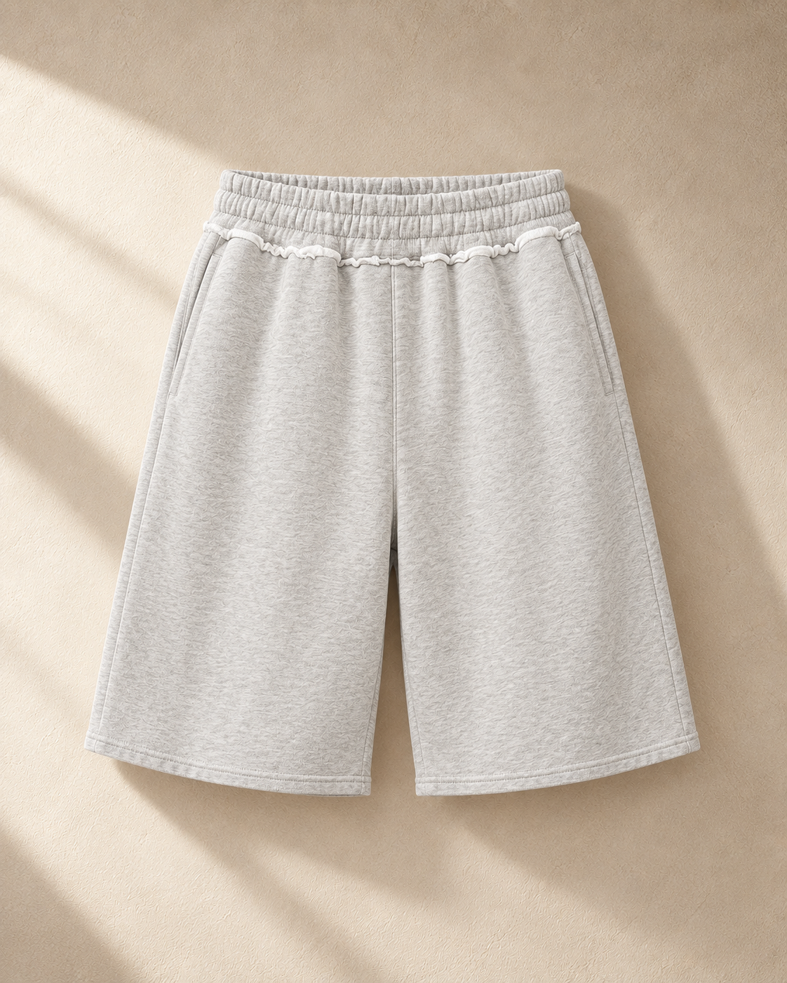 Home & Away Raw Edge Short in Flower Gray, front: 345 gsm brushed fleece with a raw edge waistband