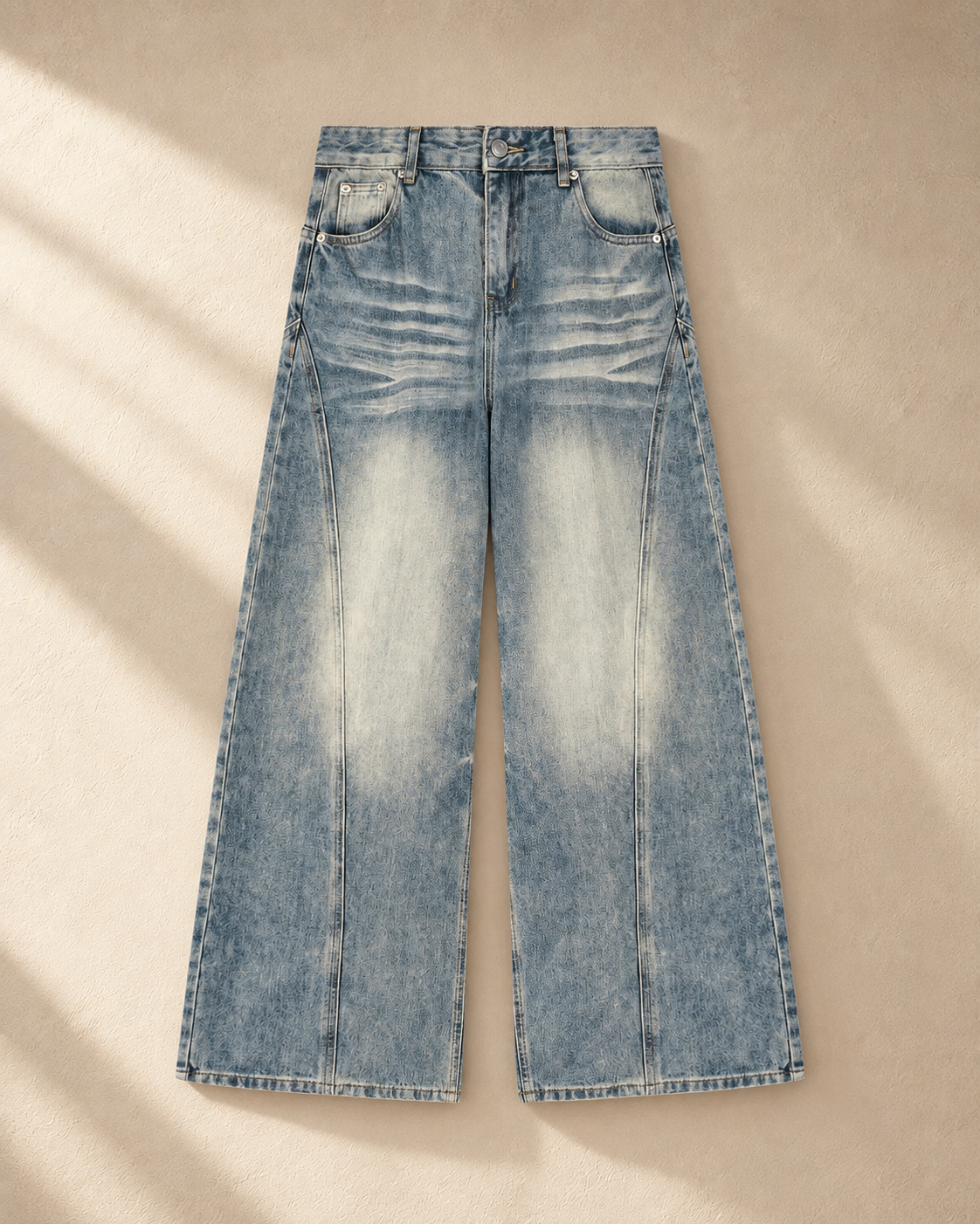 Women's Vintage Wide Leg Jean in Jeans Blue, front: 420 gsm cotton-lyocell denim with sun fade and whiskering