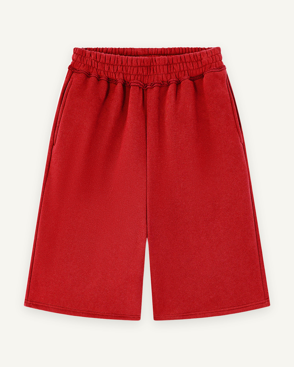 Home & Away Raw Edge Short in Red, front: 345 gsm brushed fleece with a raw edge waistband