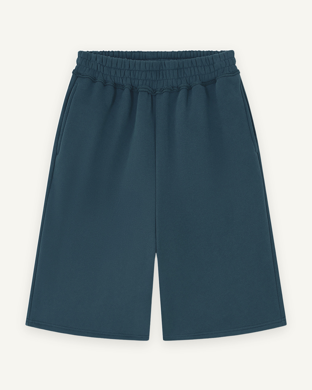 Home & Away Raw Edge Short in Navy Blue, front: 345 gsm brushed fleece with a raw edge waistband