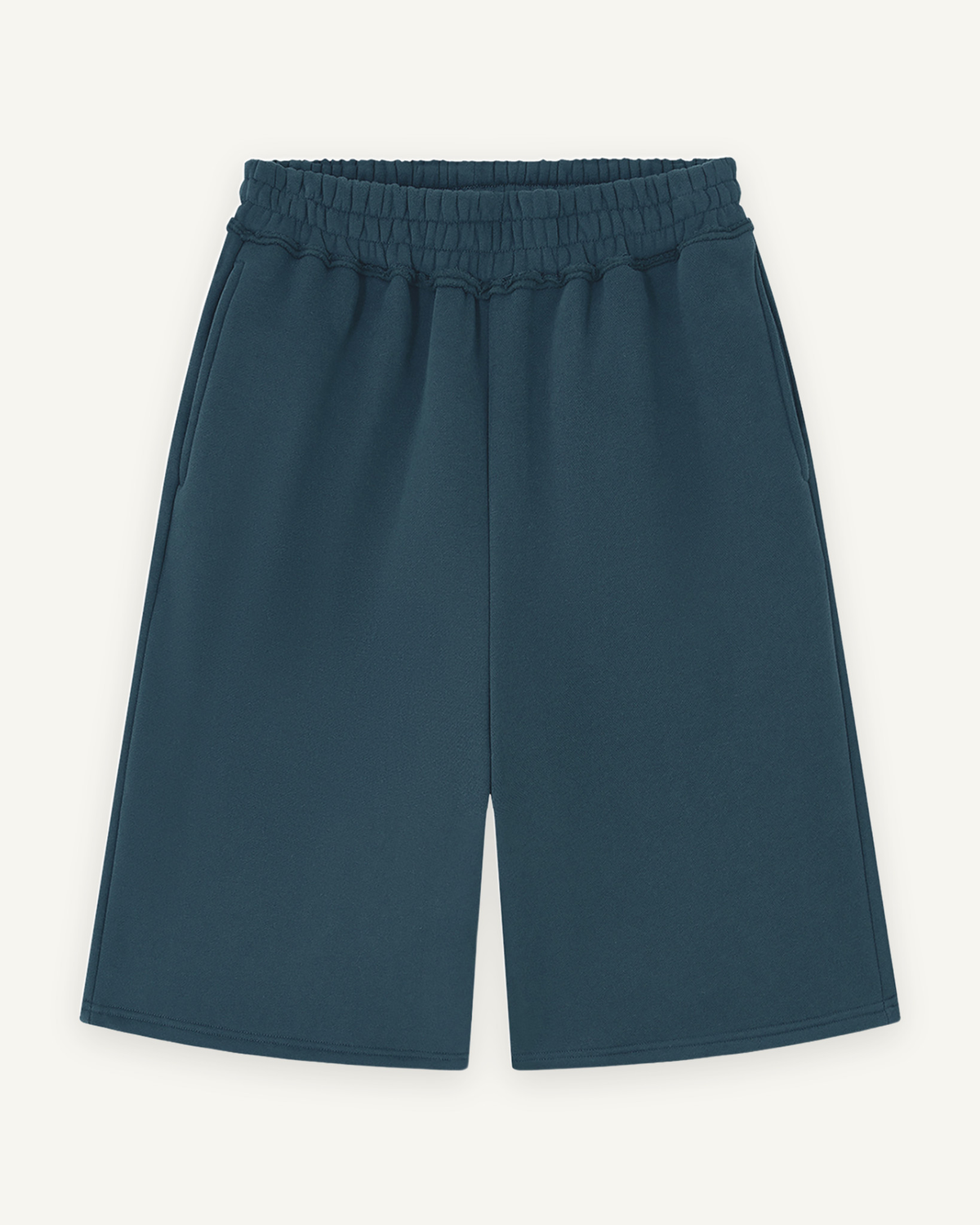 Home & Away Raw Edge Short in Navy Blue, front: 345 gsm brushed fleece with a raw edge waistband