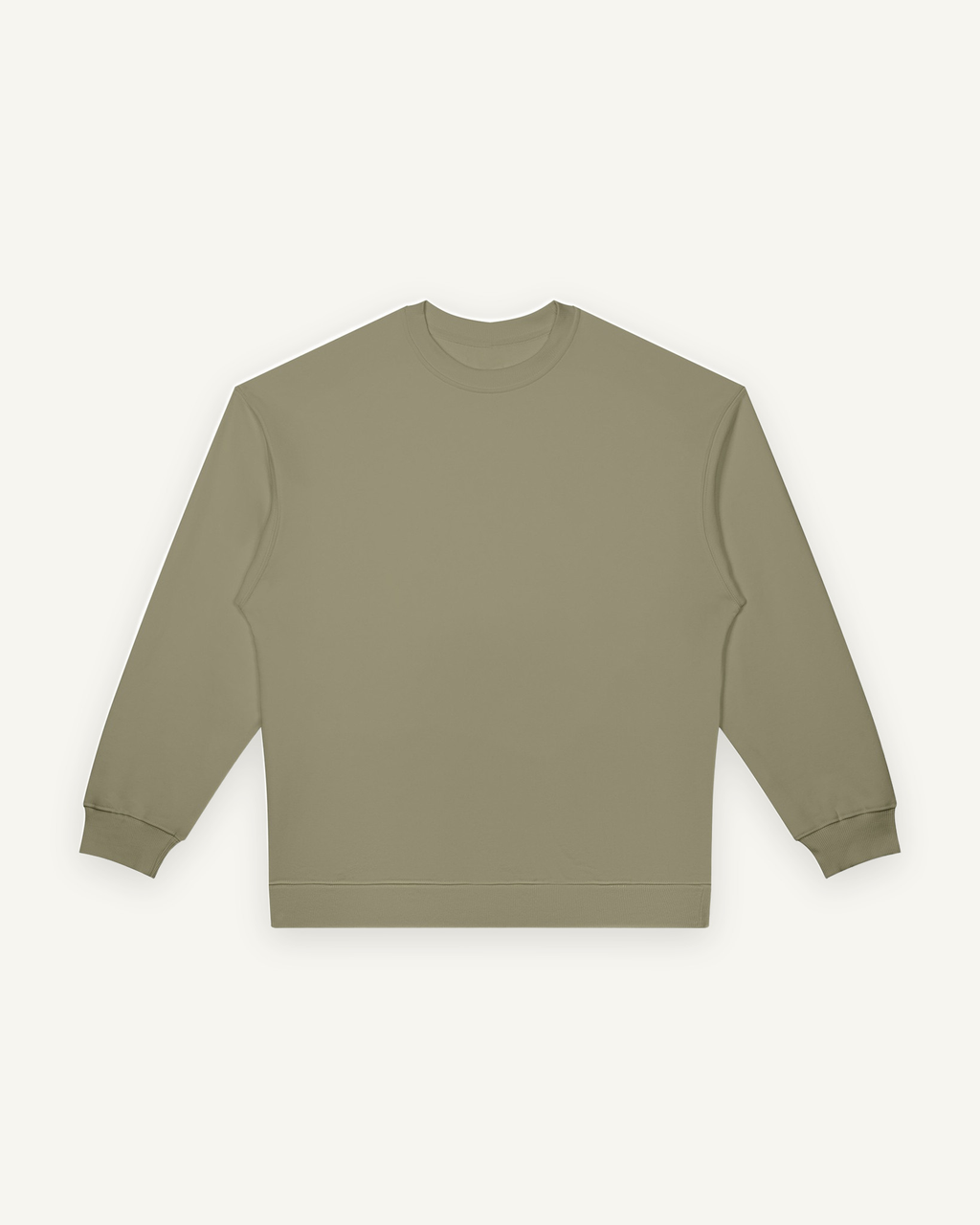 Home & Away Crewneck in Gray Green, front: 380 gsm cotton-blend fleece with ribbed collar, cuffs and hem