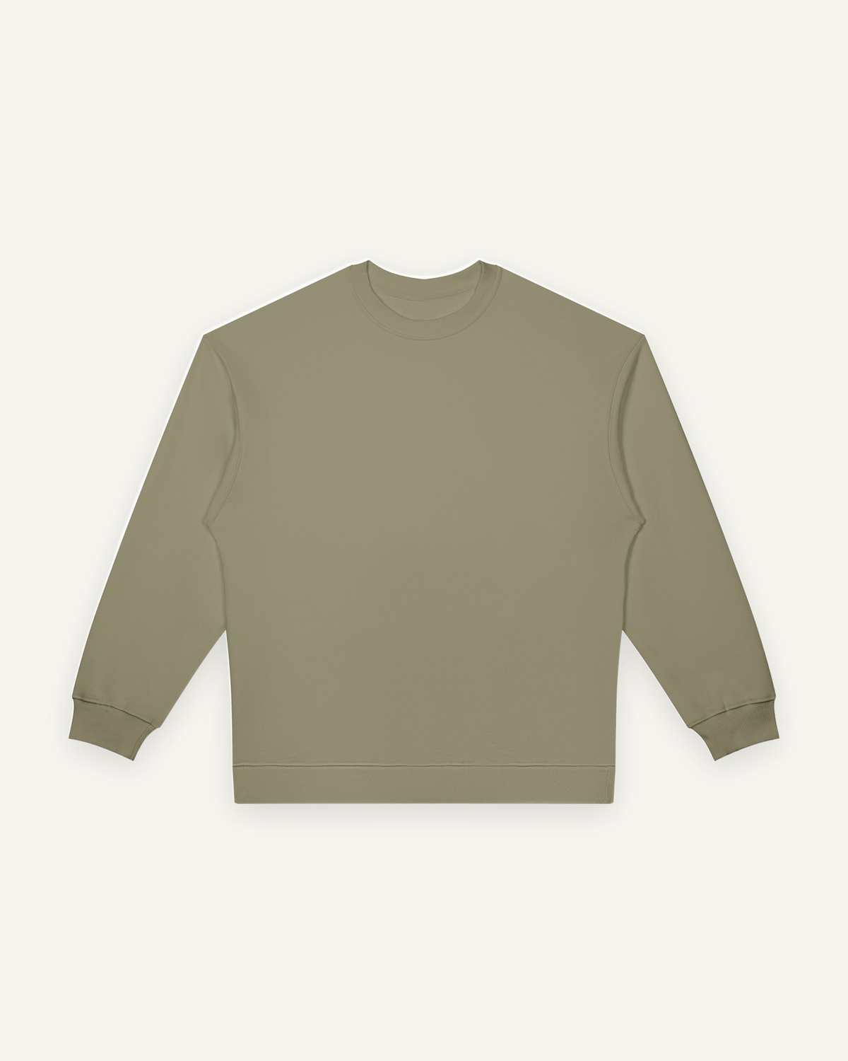 Home & Away Crewneck in Gray Green, front: 380 gsm cotton-blend fleece with ribbed collar, cuffs and hem