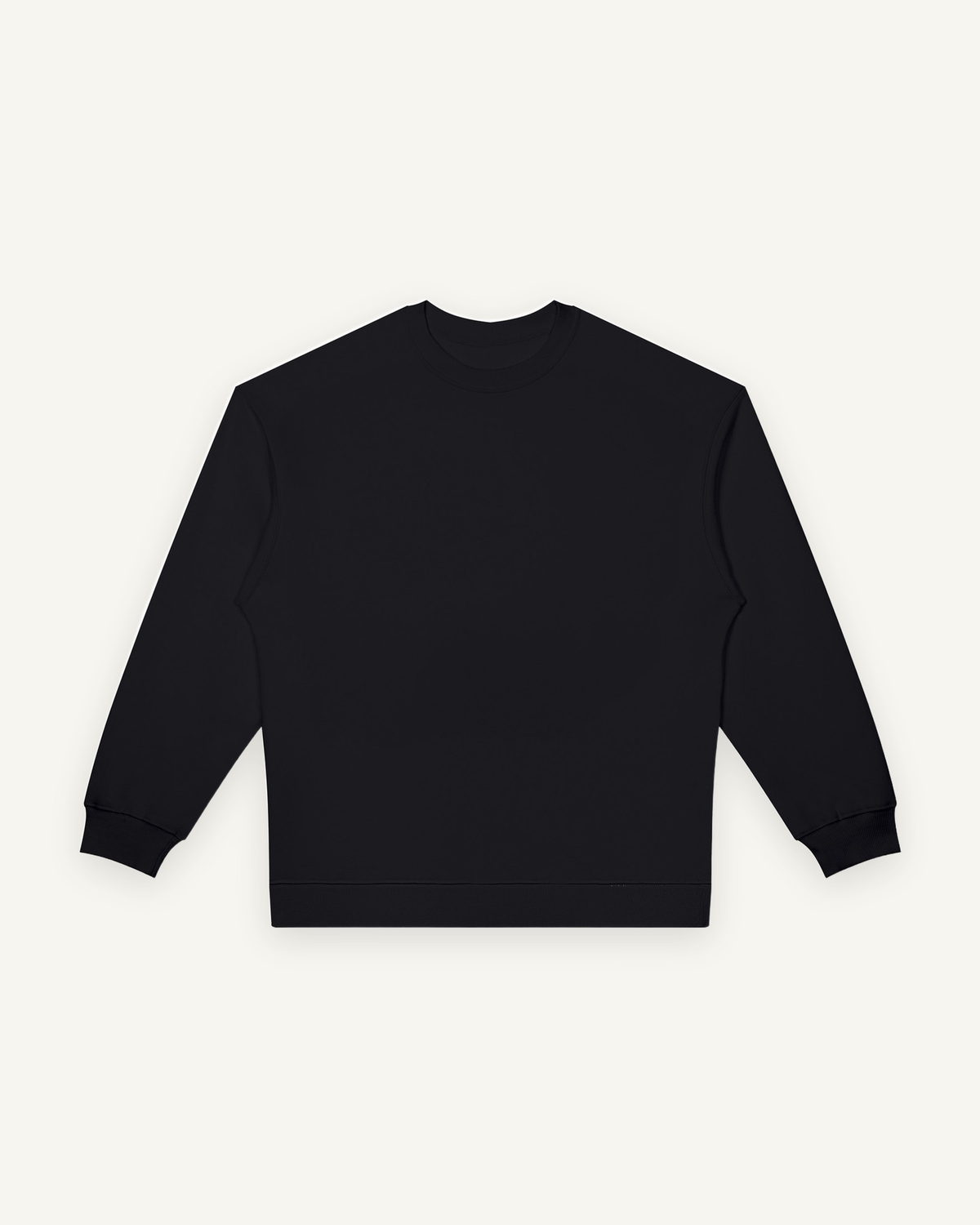 Home & Away Crewneck in Black, front: 380 gsm cotton-blend fleece with ribbed collar, cuffs and hem