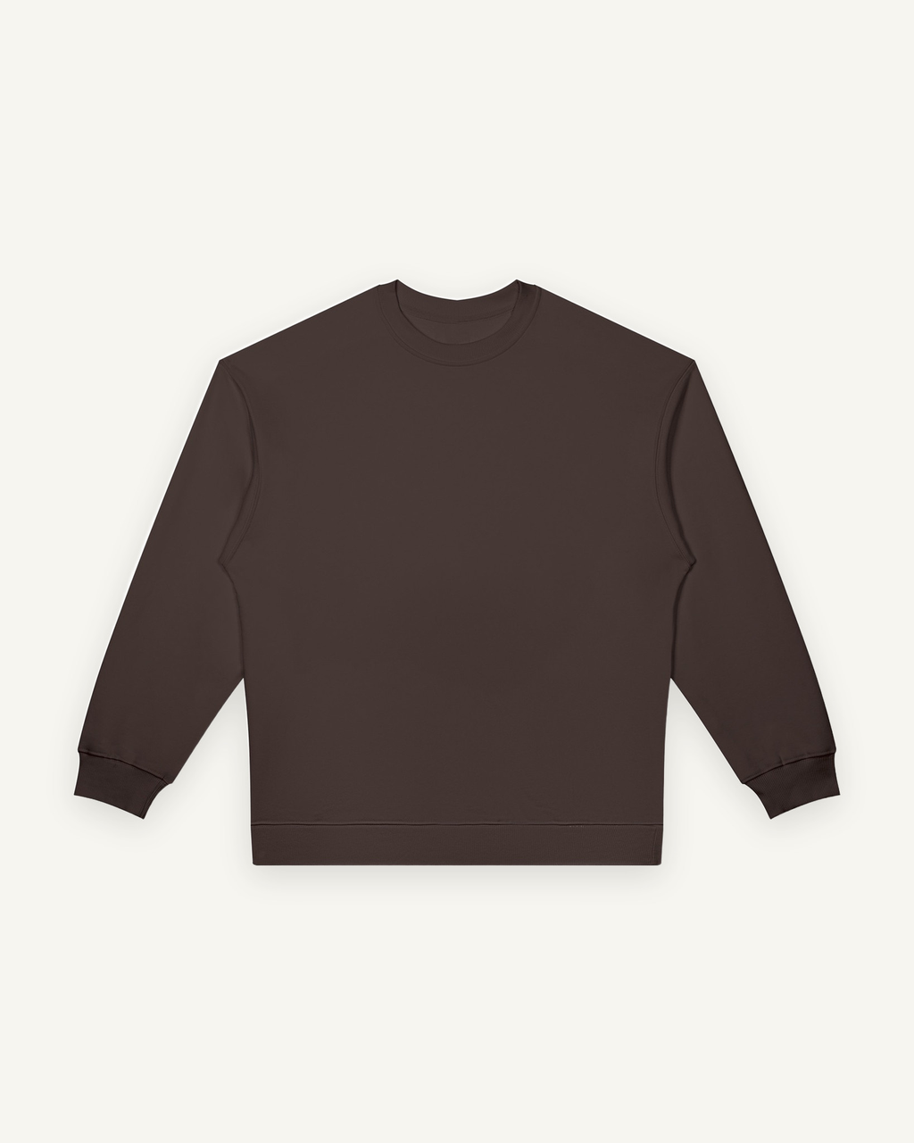 Home & Away Crewneck in Dark Brown, front: 380 gsm cotton-blend fleece with ribbed collar, cuffs and hem