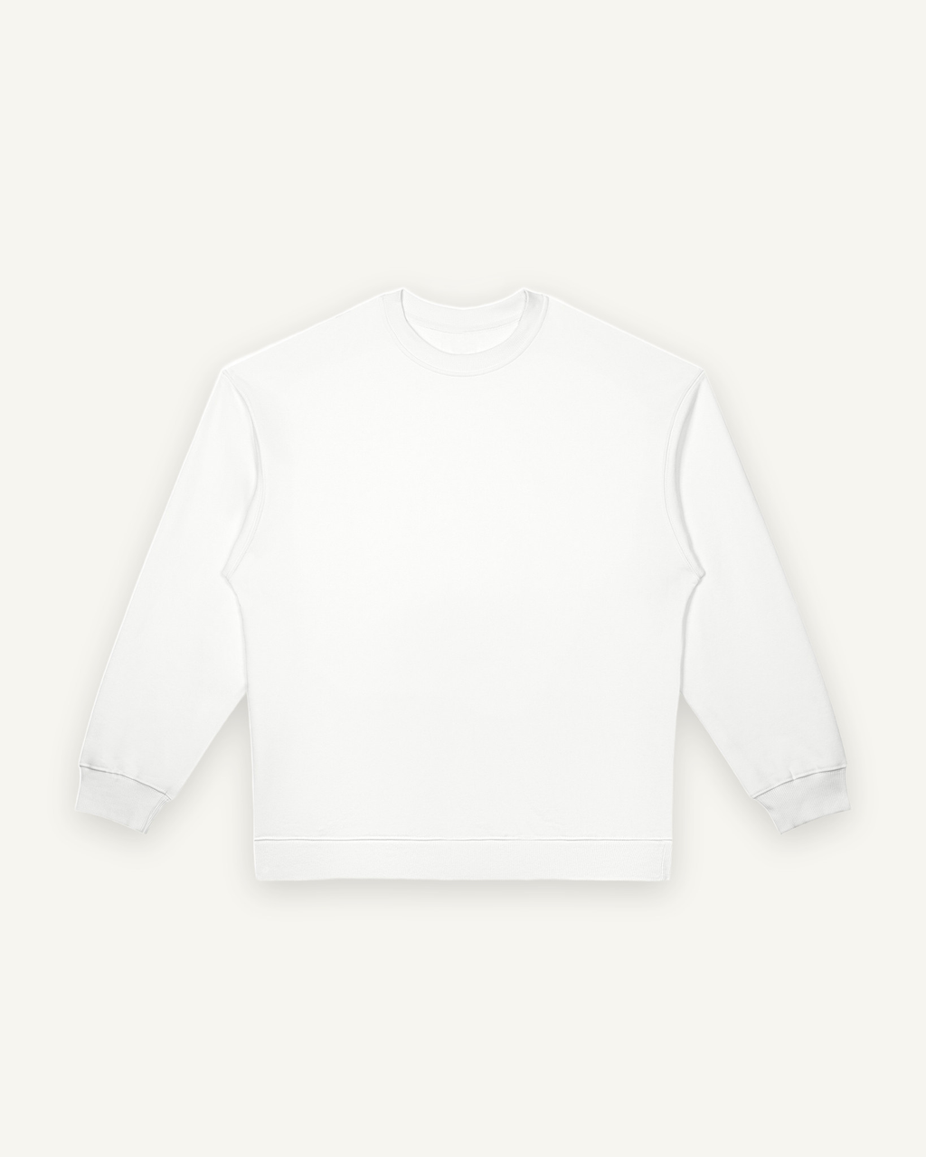 Home & Away Crewneck in White, front: 380 gsm cotton-blend fleece with ribbed collar, cuffs and hem