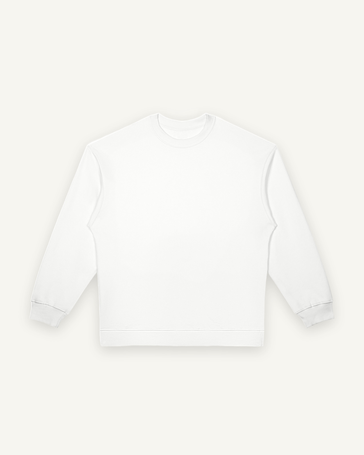 Home & Away Crewneck in White, front: 380 gsm cotton-blend fleece with ribbed collar, cuffs and hem