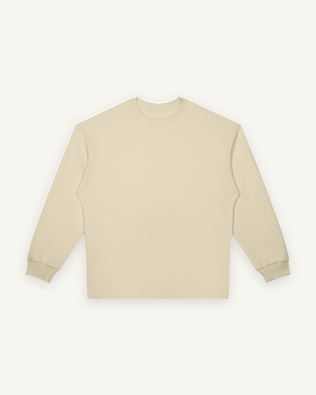Home & Away Crewneck in Light Camel, front: 380 gsm cotton-blend fleece with ribbed collar, cuffs and hem
