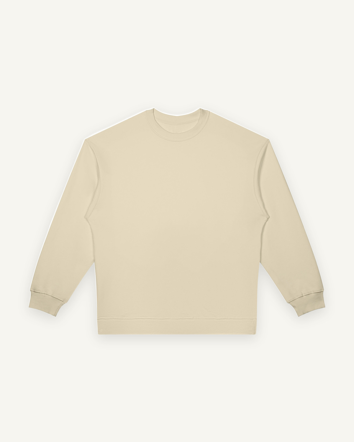 Home & Away Crewneck in Light Camel, front: 380 gsm cotton-blend fleece with ribbed collar, cuffs and hem