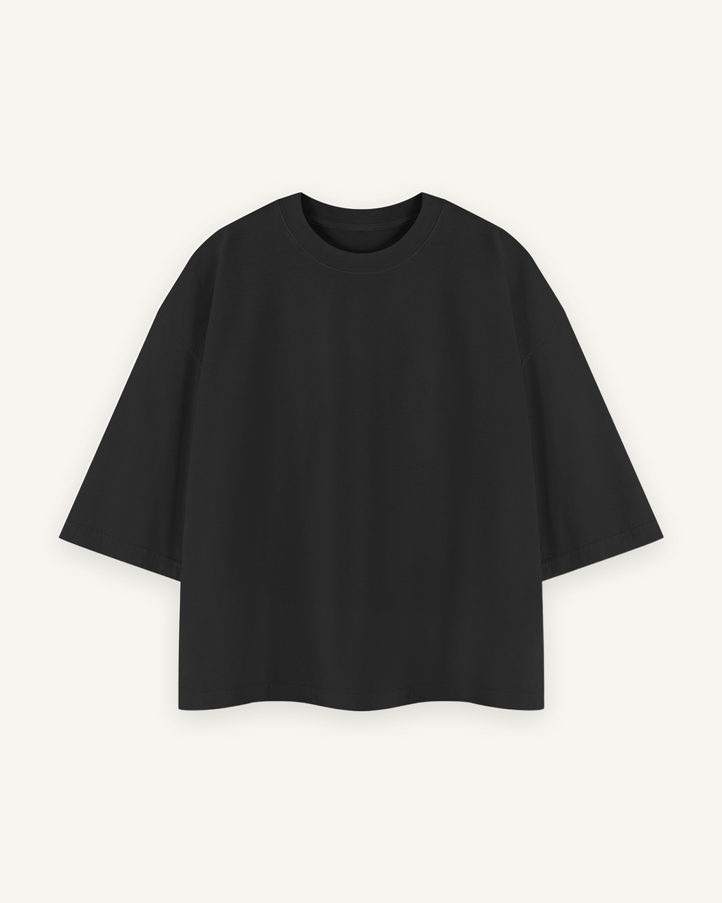 Home & Away Boxy Tee in Black, front: 230 gsm cotton, washed soft, cut short and wide