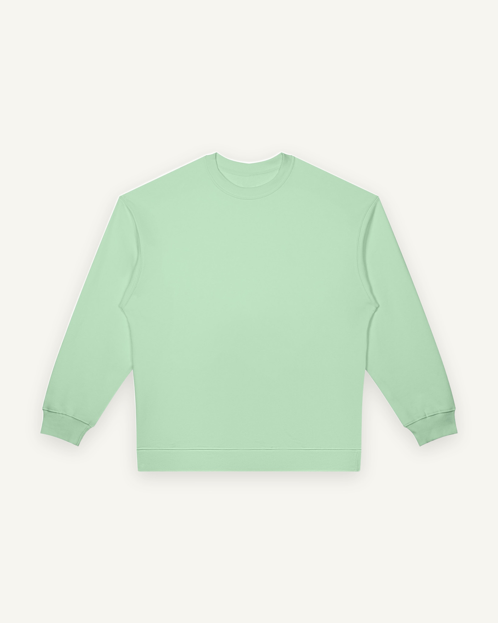 Home & Away Crewneck in Light Green, front: 380 gsm cotton-blend fleece with ribbed collar, cuffs and hem