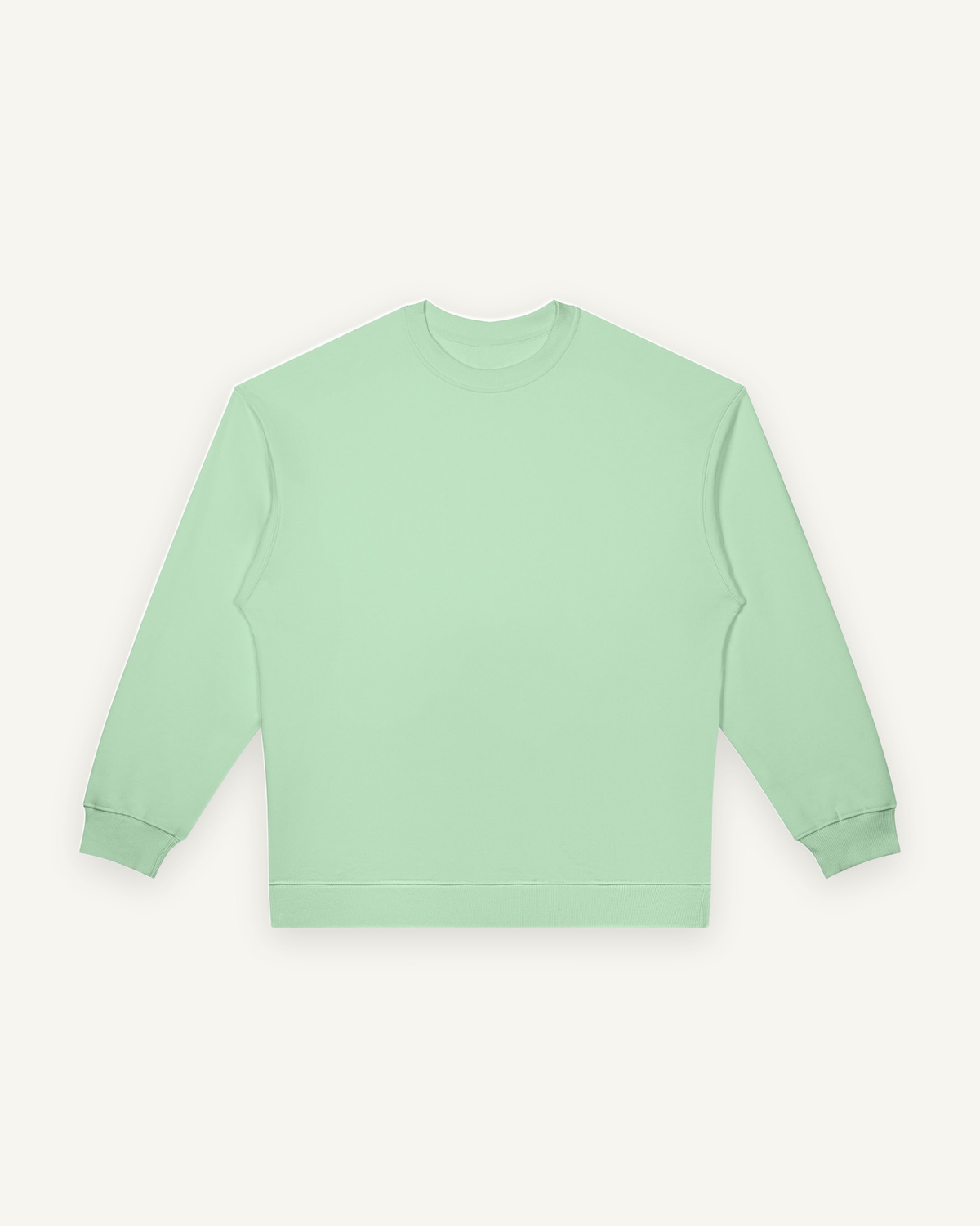 Home & Away Crewneck in Light Green, front: 380 gsm cotton-blend fleece with ribbed collar, cuffs and hem