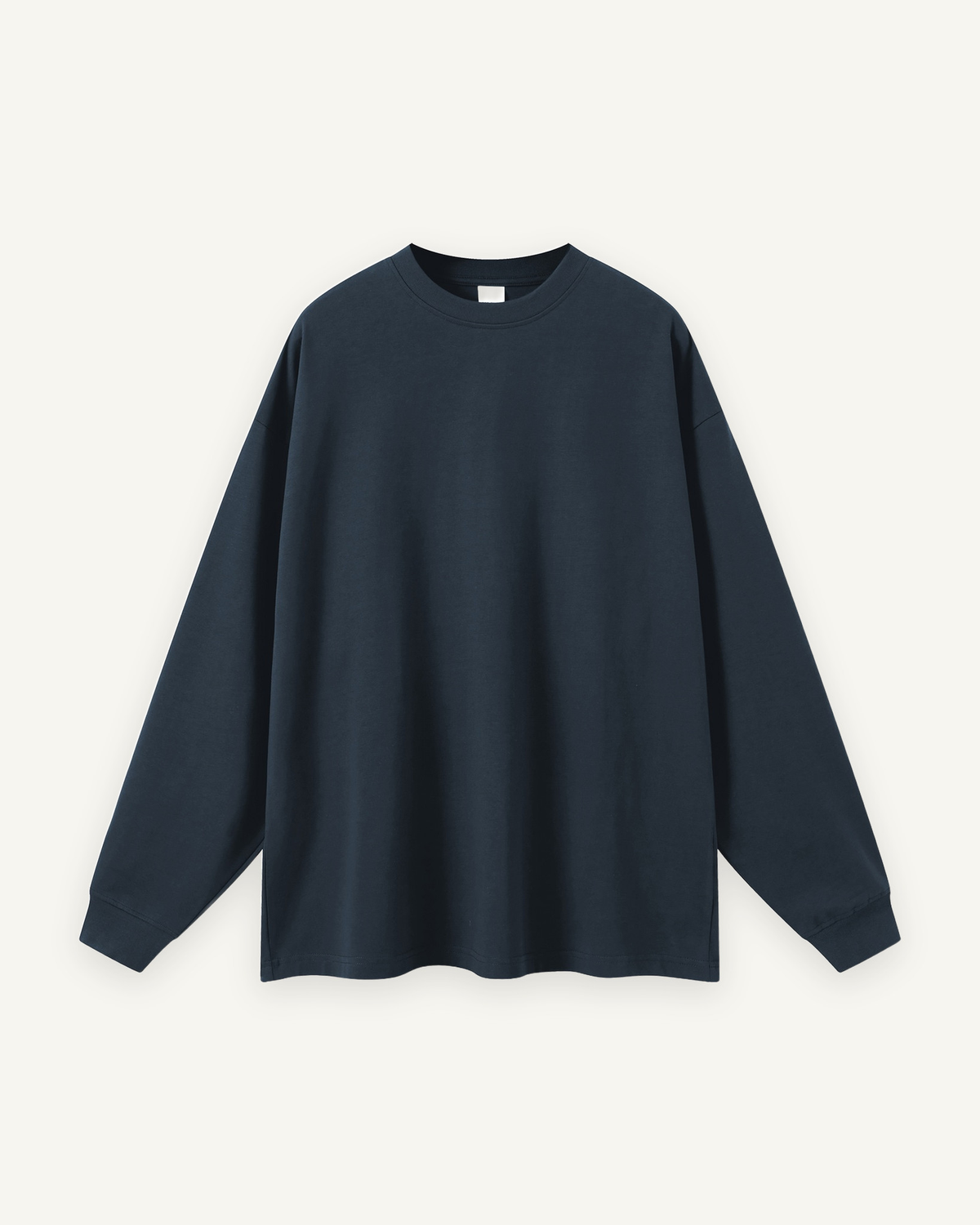 Home & Away Long Sleeve Tee in Navy, front: 305 gsm cotton jersey, about double a standard tee