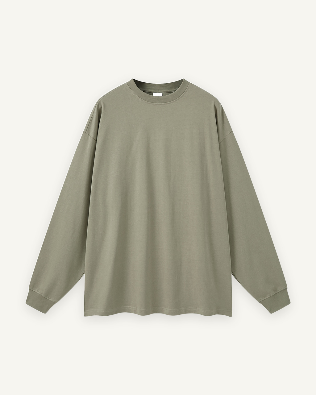 Home & Away Long Sleeve Tee in Gray Green, front: 305 gsm cotton jersey, about double a standard tee