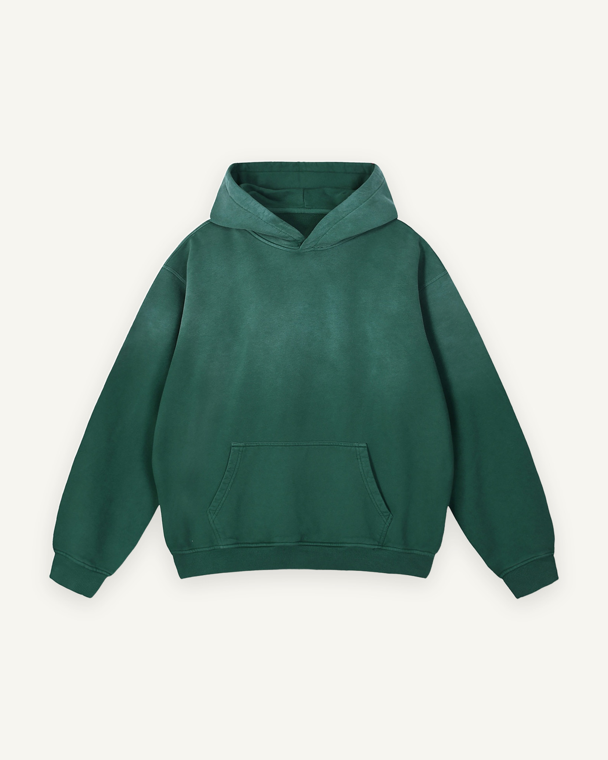 Home & Away Boyfriend Hoodie in Green, front: 400 gsm heavyweight loopback cotton with a washed, individually dyed finish