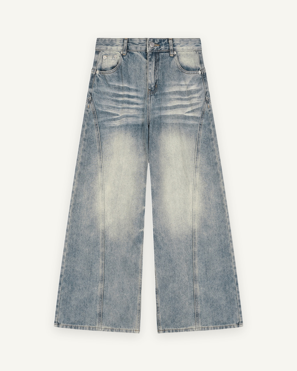 Women's Vintage Wide Leg Jean in Jeans Blue, front: 420 gsm cotton-lyocell denim with sun fade and whiskering