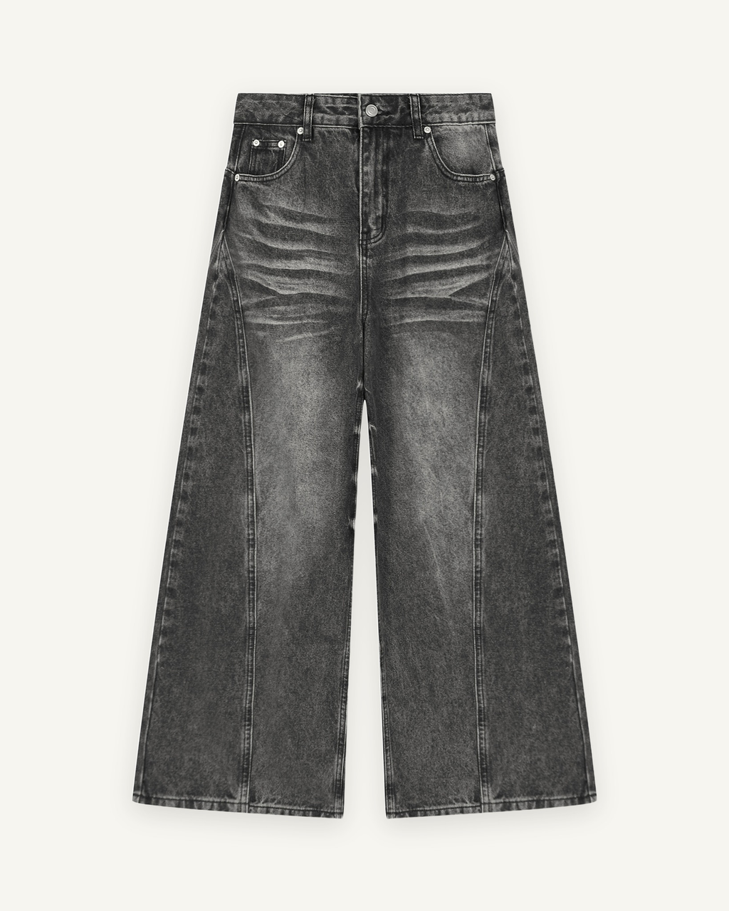 Women's Vintage Wide Leg Jean in Black, front: 420 gsm cotton-lyocell denim with sun fade and whiskering