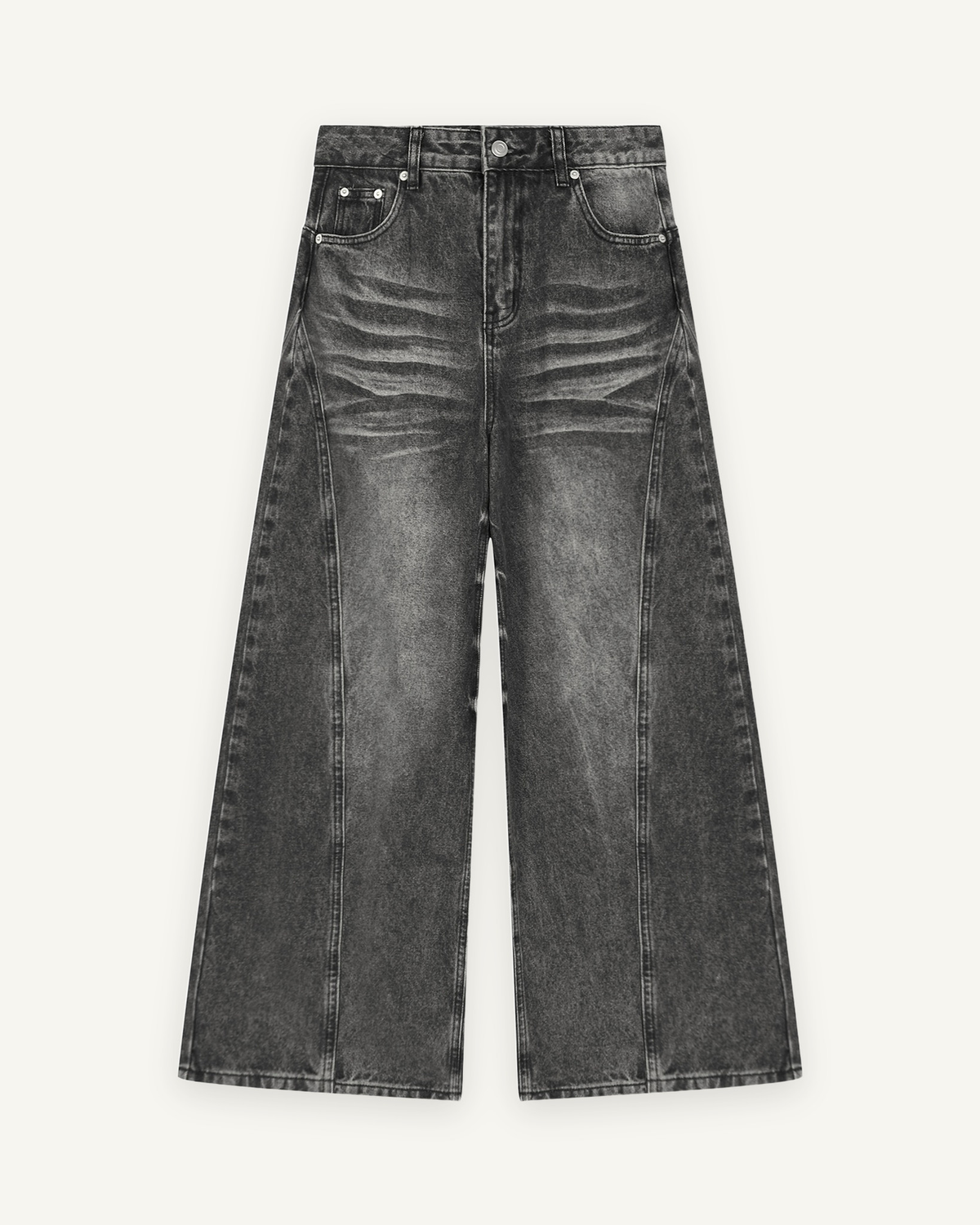 Women's Vintage Wide Leg Jean in Black, front: 420 gsm cotton-lyocell denim with sun fade and whiskering