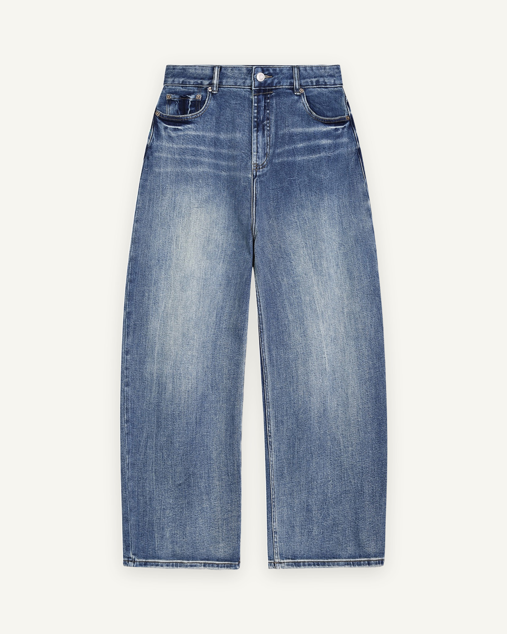 Sunfade Jean in Blue, front: 543 gsm (16 oz) denim with a water-streak sun fade