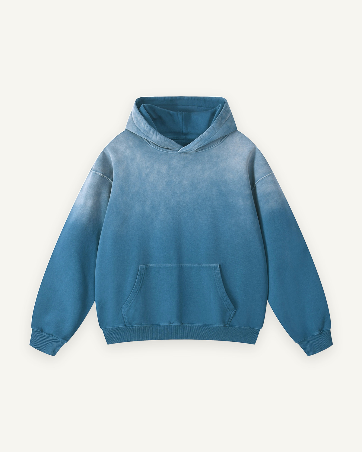 Home & Away Boyfriend Hoodie in Jeans Blue, front: 400 gsm heavyweight loopback cotton with a washed, individually dyed finish