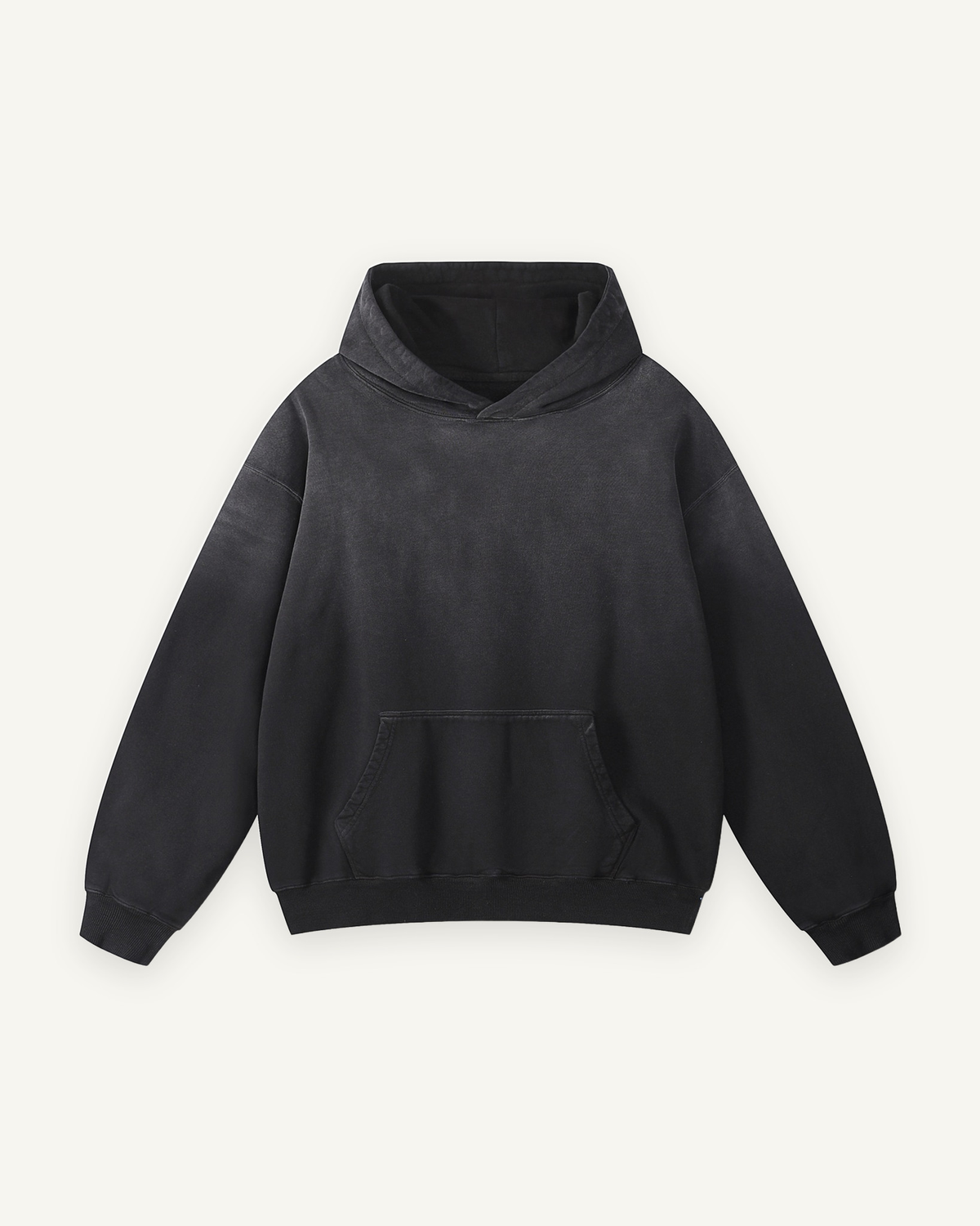 Home & Away Boyfriend Hoodie in Black, front: 400 gsm heavyweight loopback cotton with a washed, individually dyed finish