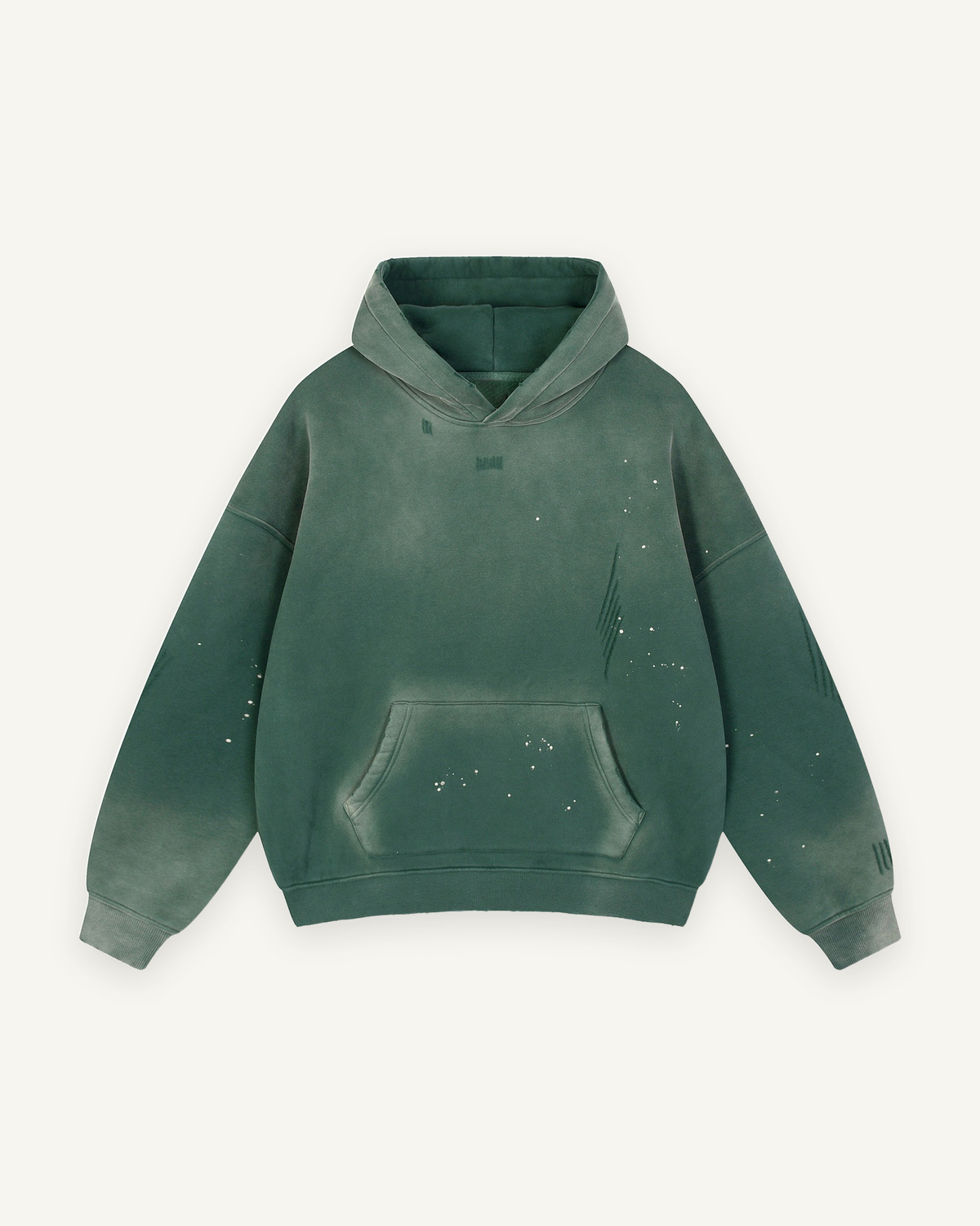 Home & Away Frayed Hoodie in Retro Green, front: 360 gsm fleece with a vintage wash and distressed detailing