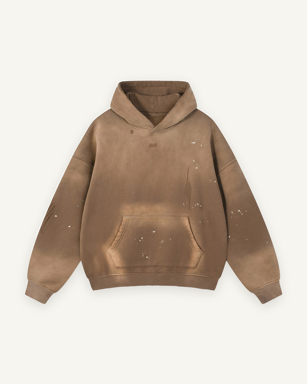 Home & Away Frayed Hoodie in Brown, front: 360 gsm fleece with a vintage wash and distressed detailing