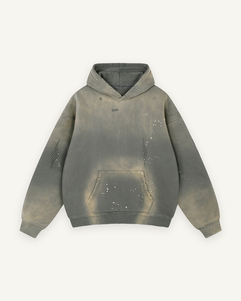 Home & Away Frayed Hoodie in Medium Gray, front: 360 gsm fleece with a vintage wash and distressed detailing