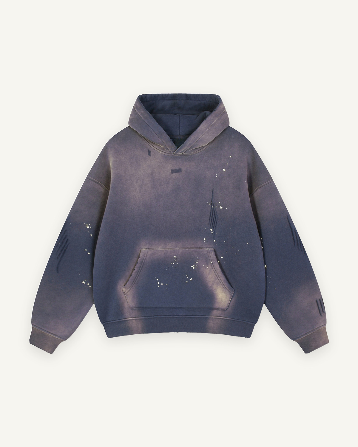 Home & Away Frayed Hoodie in Navy Blue, front: 360 gsm fleece with a vintage wash and distressed detailing