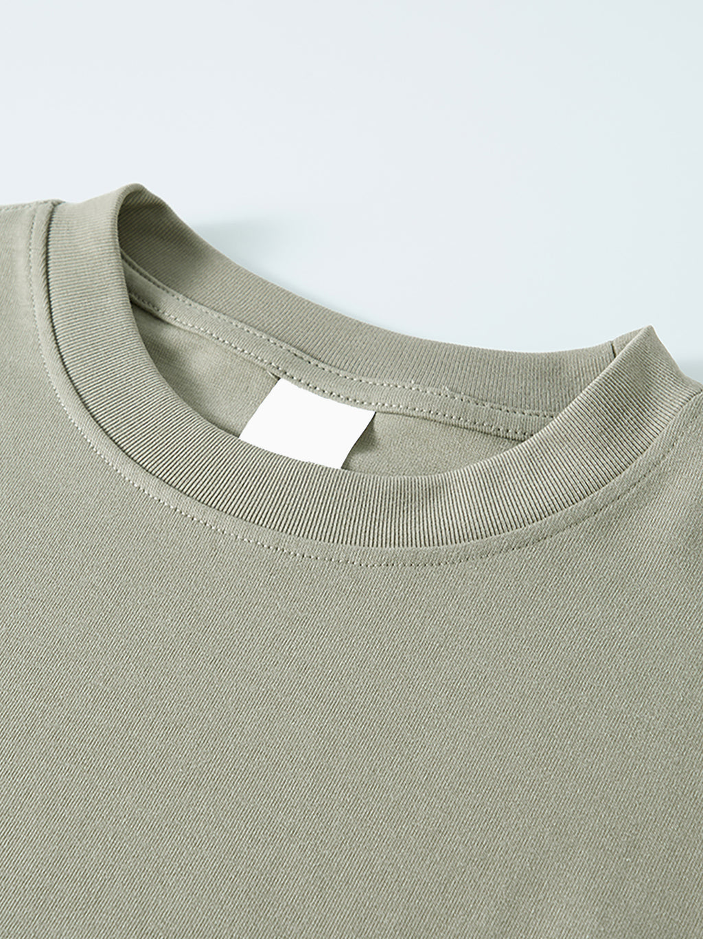 Home & Away Long Sleeve Tee in Oat Gray, construction detail, supplier photograph of the garment