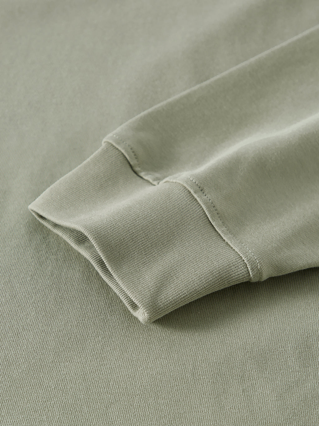Home & Away Long Sleeve Tee in Oat Gray, construction detail, supplier photograph of the garment
