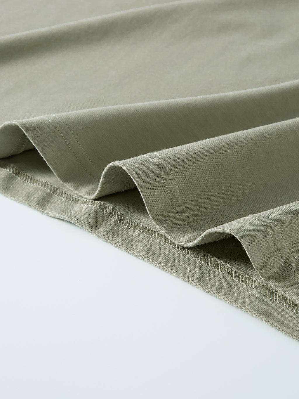 Home & Away Long Sleeve Tee in Oat Gray, construction detail, supplier photograph of the garment