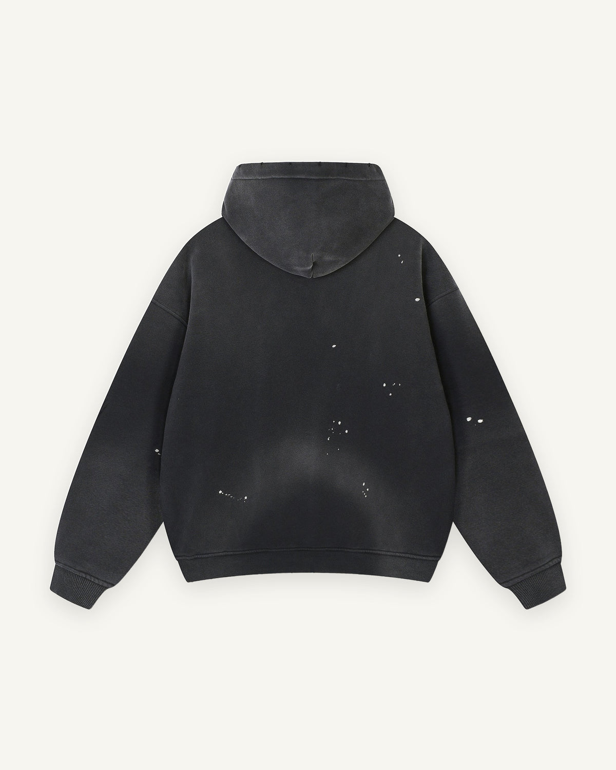 Home & Away Frayed Hoodie in Black, back: 360 gsm fleece with a vintage wash and distressed detailing
