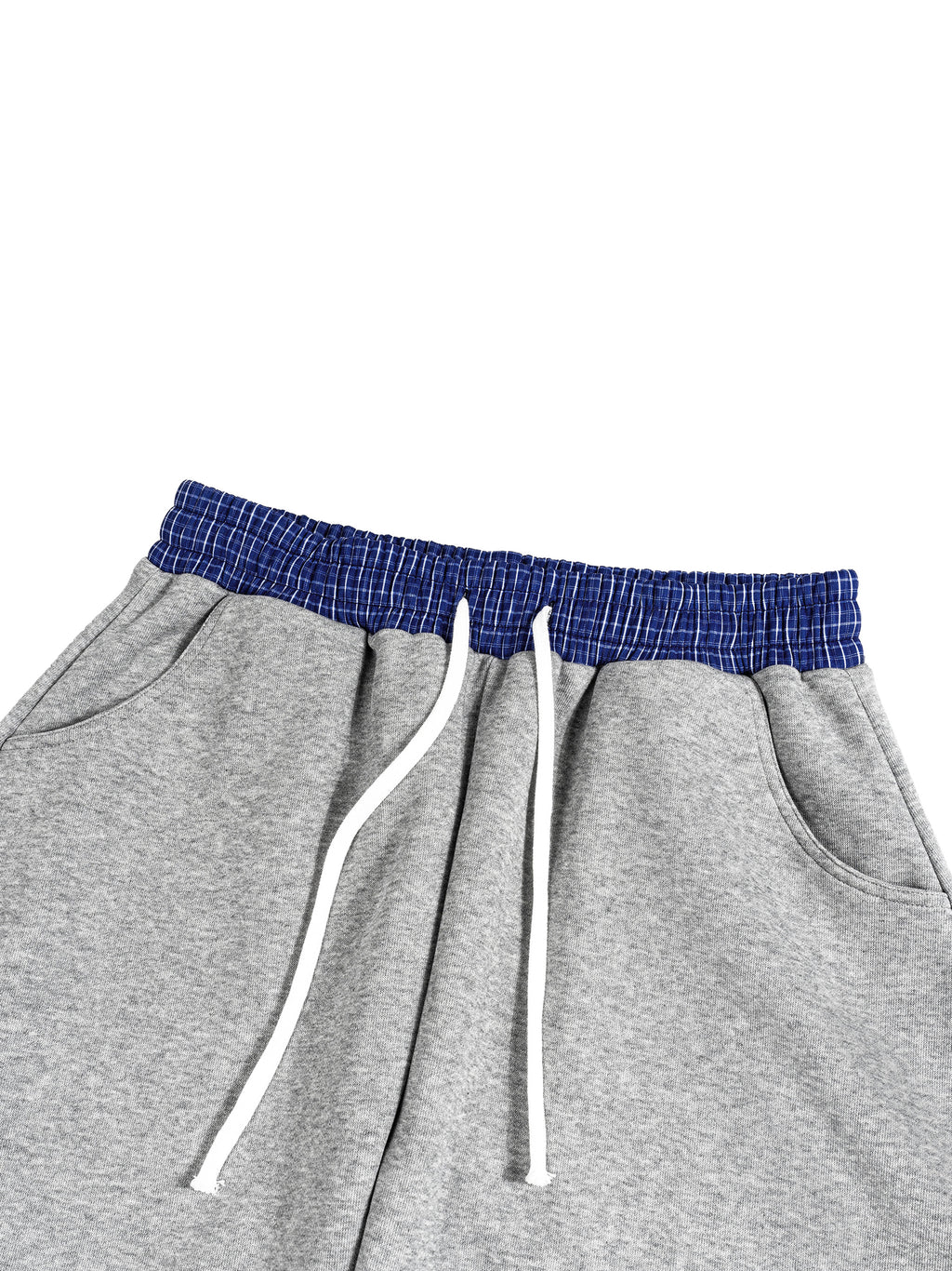 Home & Away Plaid Barrel Sweatpant in Flower Gray, construction detail, supplier photograph of the garment