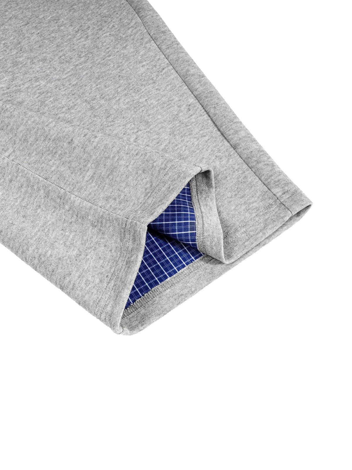 Home & Away Plaid Barrel Sweatpant in Flower Gray, construction detail, supplier photograph of the garment