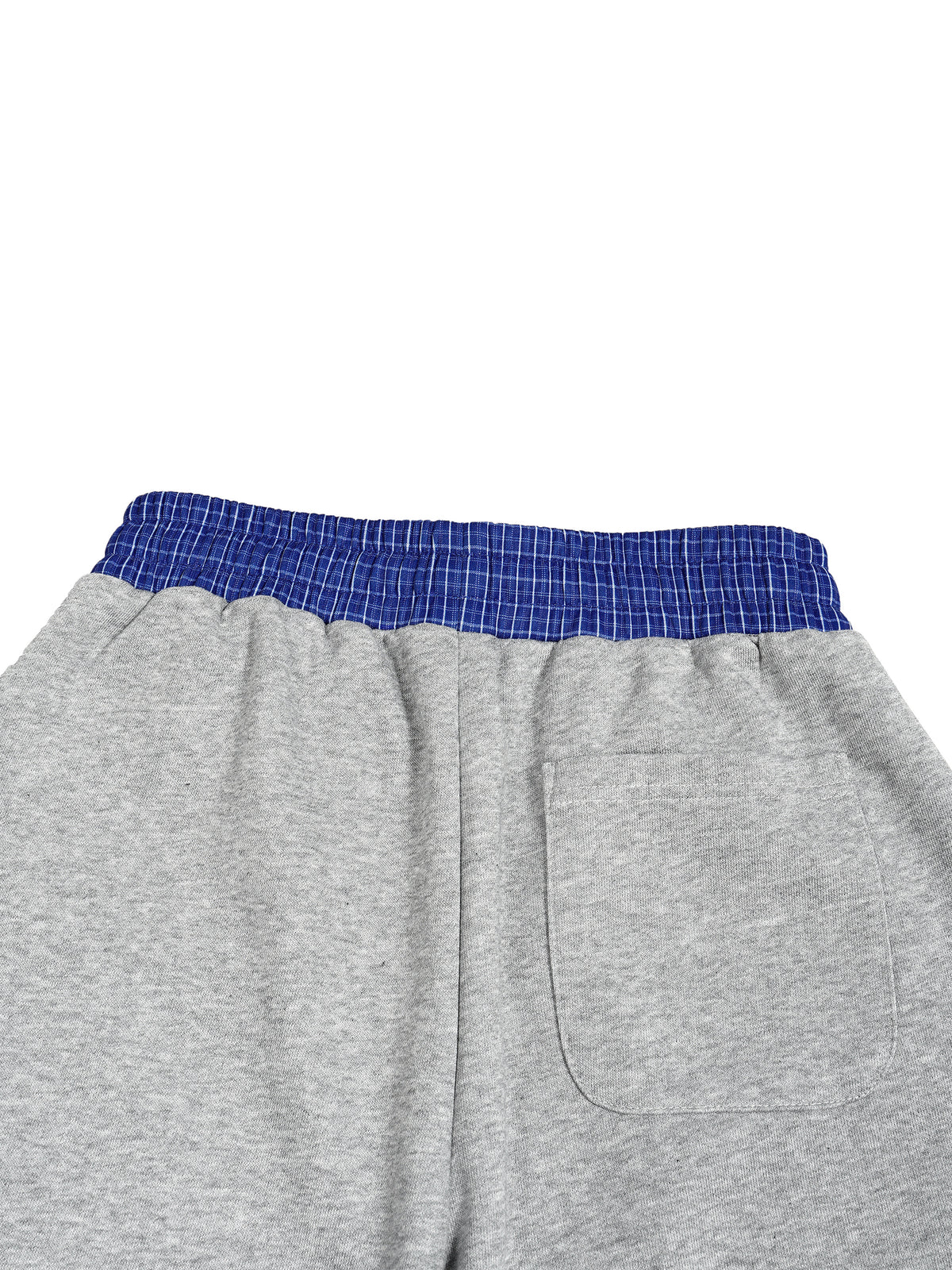 Home & Away Plaid Barrel Sweatpant in Flower Gray, construction detail, supplier photograph of the garment